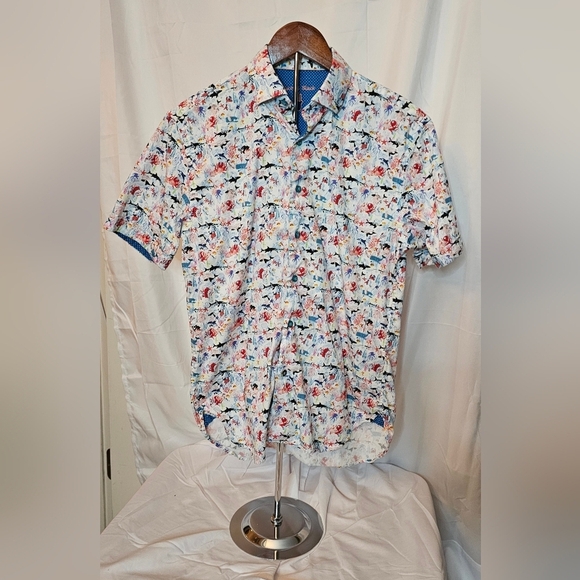 Visconti Black Other - Luchiano Visconti Men’s Short Sleeve Button-Up Shirt Coral Reef Marine Print